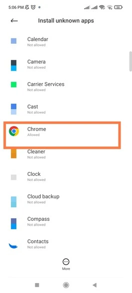 select chrome to enable permission